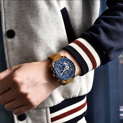 BENYAR Watch Men Luminous Chronograph Analog Quartz Big Face Business Sport Casual Fashion Dress Wristwatch Elegant Gift for Men Golden Silver Blue Black