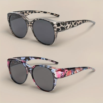 Retro Clip-On Glasses 2-Pack — Vintage Round Frames, No Tools Needed, Lightweight Leopard Pattern Eyewear for Men & Women, Party & Daily Use Gift