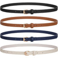 4pcs Women's Adjustable Thin Leather Belts - Slim Fit PU Dress Belts with Hollow-Out Buckle, 4 Colors (, Grey, Tan) Suitable for Jeans, Dresses, Skirts - Lightweight Belt for Parties, Weddings, Daily Wear - Belt Buckle