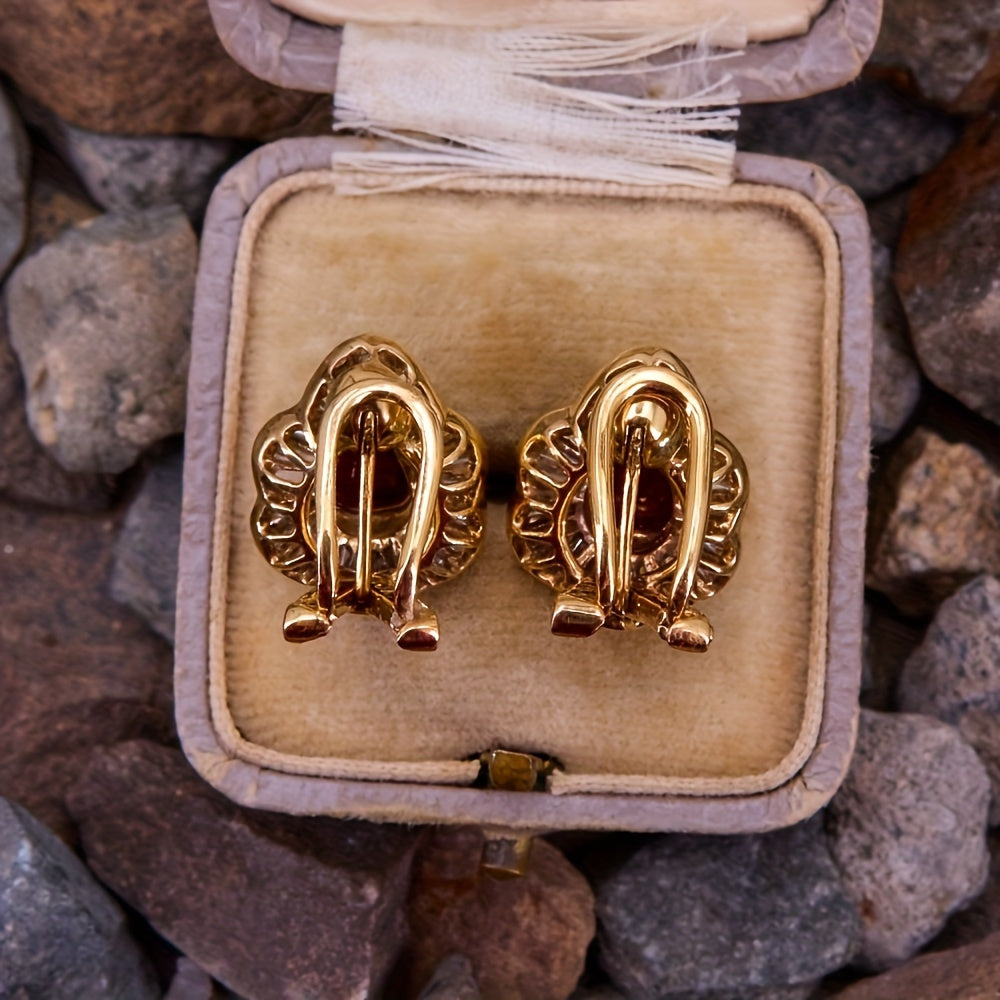 Stylish And Opulent Women'S Pendant Earrings Featuring Classic Red Faux Faux Gemstones Made of Copper, Perfect for Weddings And Fashionable Events