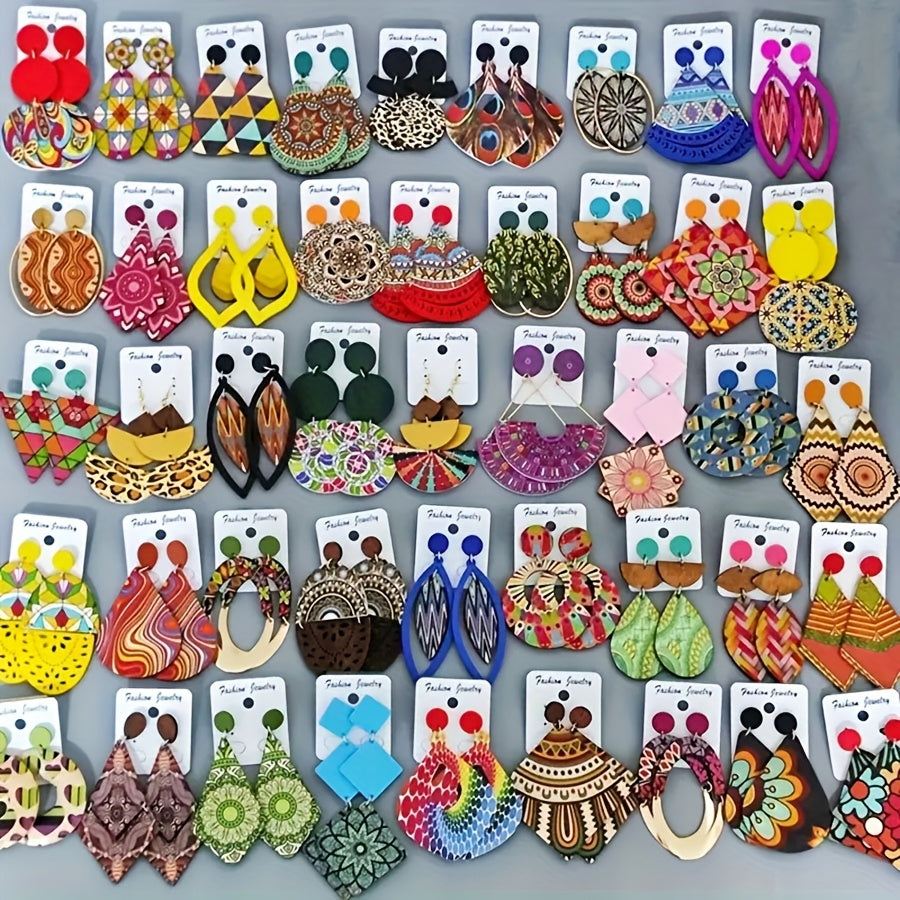 Random 10/20 Pairs/Pack of Vintage Color Printed Women'S Earrings with Elegant Bohemian Mixed Style Multi Piece Set Earrings for Parties, Daily Wear Earrings, Fashion Jewelry, The Best Gift