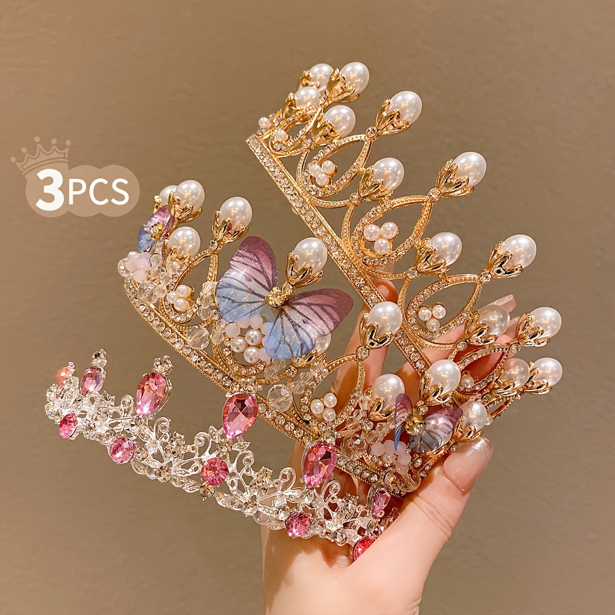 3pcs Colorful High-End Crown Hairbands - Luxurious Birthday Rhinestone Crown Headbands - Princess Tiara Bridal Headband Accessories - Perfect for Birthday, Wedding, Banquet and Performance Decoration
