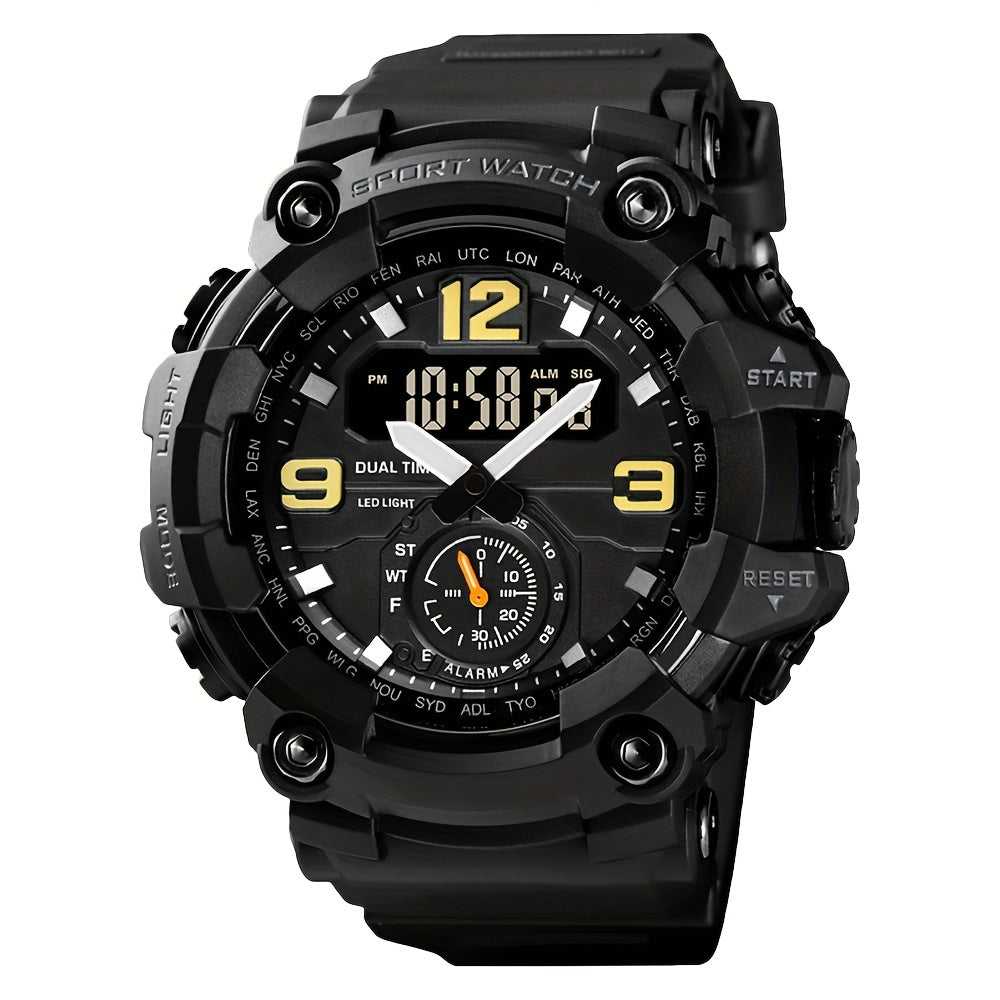 Men's Sports Digital Watch Dual Display TPU Strap – Fashion Analog Digital Wristwatch for Men Outdoor Casual Timepiece Gift, Black Red Golden