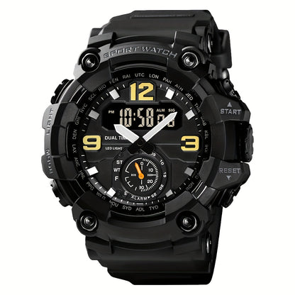 Men's Sports Digital Watch Dual Display TPU Strap – Fashion Analog Digital Wristwatch for Men Outdoor Casual Timepiece Gift, Black Red Golden