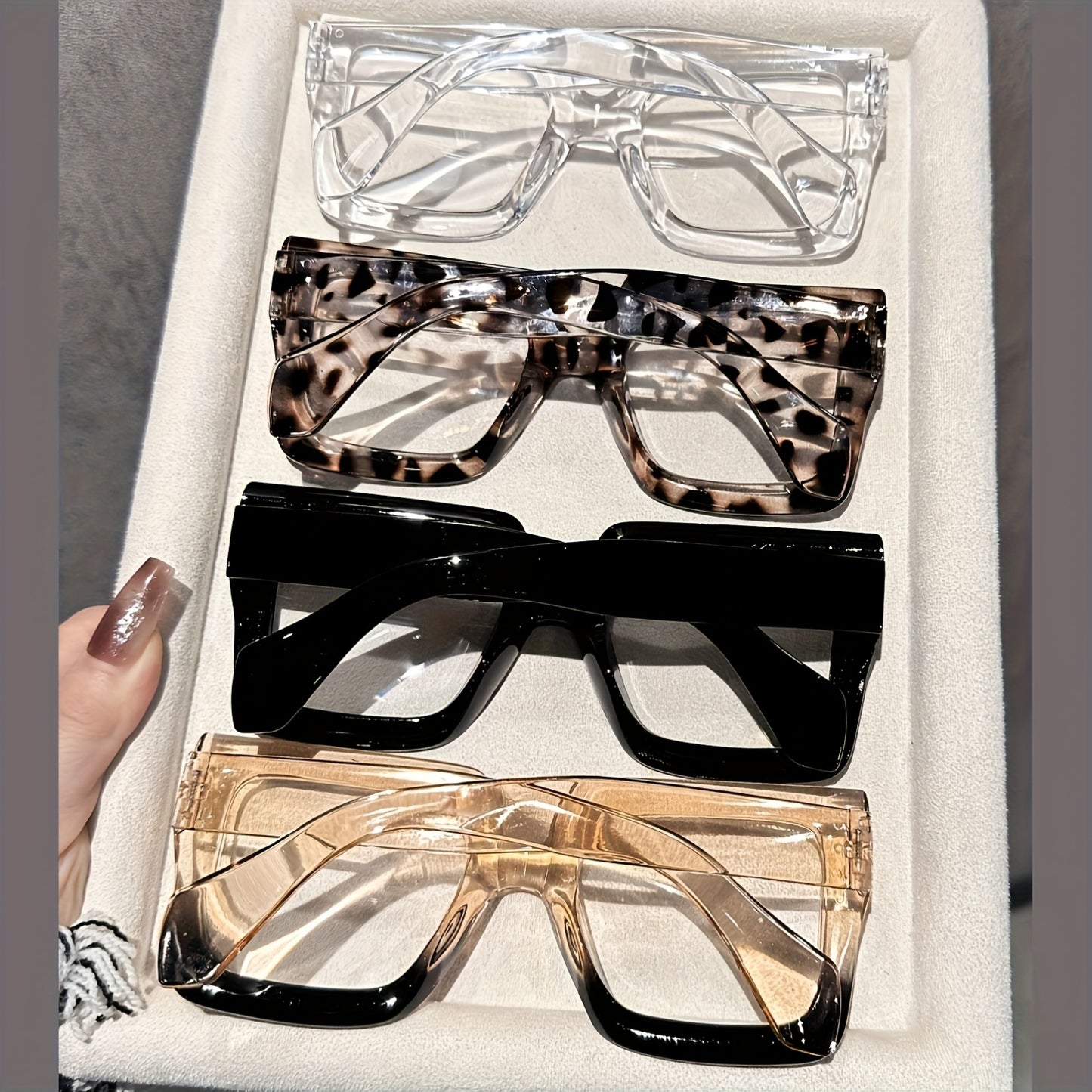 Square Fashion Glasses Women 4 Pack Tortoiseshell Clear Rose Gold Lightweight Plastic Decorative Eyewear Office Home Party Gift for Her Family Friends