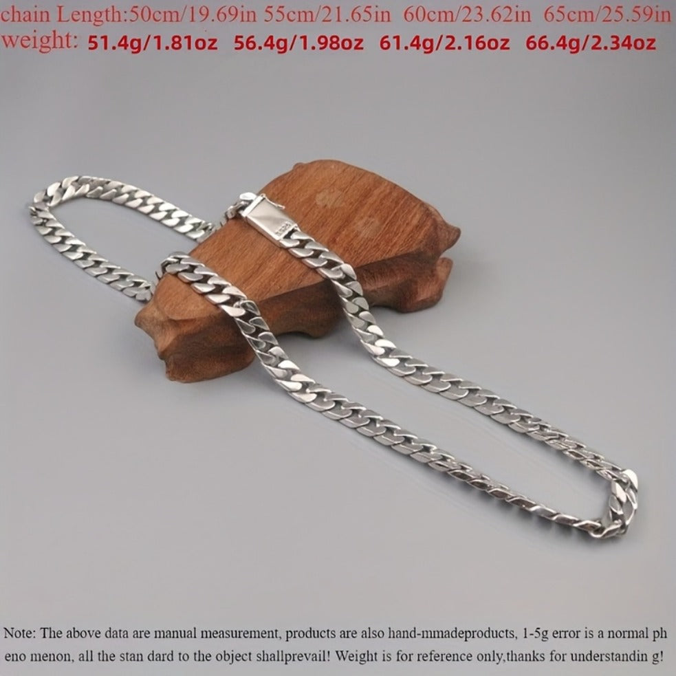 A 925 Sterling Silver Cuban Chain Necklace, Suitable for Men, Width 10Mm, Length 20-24 Inches, Anti-Allergic Sports-Themed Jewelry, Stylish Pendant-Free Design