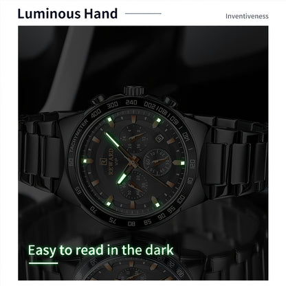 Reward VIP Black Quartz Chronograph Watch for Men – Sport Luminous Stainless Steel Wristwatch, Waterproof-Style Men's Dress Watch Reloj Hombre