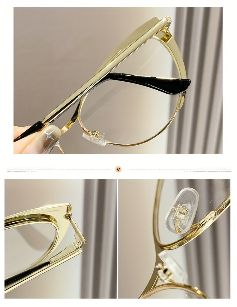 Cat Eye Blue Light Blocking Glasses Women Retro Punk Style Luxurious Metal Frame Anti Blue Light Ladies Fashion Eyewear for Party Daily Wear Silver Black