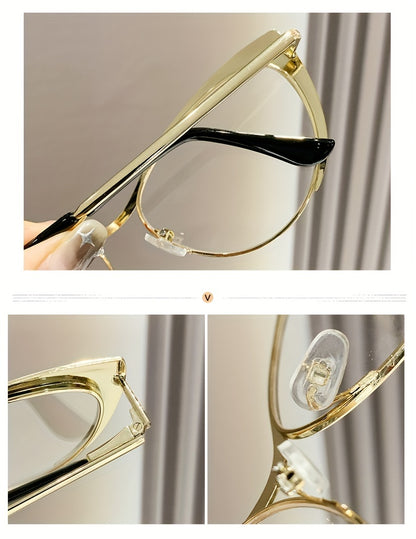 Cat Eye Blue Light Blocking Glasses Women Retro Punk Style Luxurious Metal Frame Anti Blue Light Ladies Fashion Eyewear for Party Daily Wear Silver Black