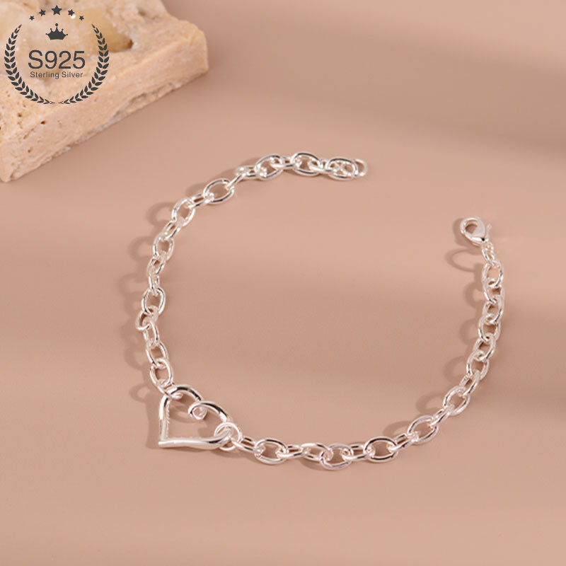 [Mother's Day Gift] 1pc S925 Sterling Silvery Minimalist Hollow Heart Bracelet, Niche Design Versatile Jewelry for Women - Low Allergy Sensitive Light Beige Friendly Elegant Fashion Accessory Perfect Gift for Mother's Day, Wedding