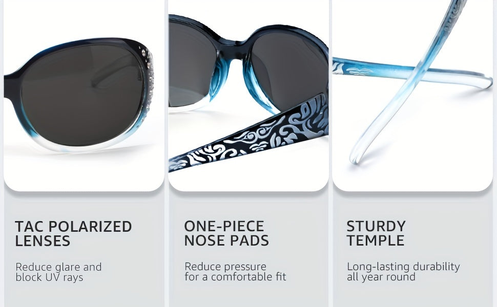 Cat Eye Sunglasses for Women - Rhinestone Embellished Floral Design Lightweight Durable Frames, Trendy Fashion Shades for Beach Driving Street Style Photoshoot Vacation in Leopard Tea Color