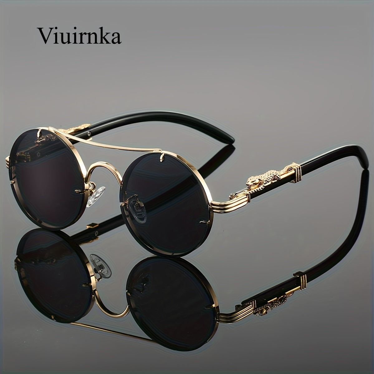 Round Metal Frame Sunglasses Double Bridge Gradient PC Lenses Leopard Hinge Luxury Fashion Eyewear Men Women 8 Colors Vacation Street Style Includes Case