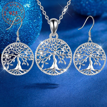 925 Sterling Silver Christmas Tree Jewelry Set 3 Pieces – Shining Tree Earrings & Necklace for Women, Elegant Holiday Party Gift Jewelry