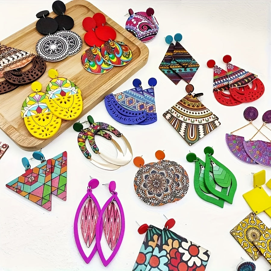 Random 10/20 Pairs/Pack of Vintage Color Printed Women'S Earrings with Elegant Bohemian Mixed Style Multi Piece Set Earrings for Parties, Daily Wear Earrings, Fashion Jewelry, The Best Gift