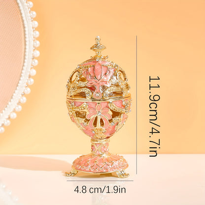 Jewelry Box Faberge-Style Enamel Pink – Vintage Metal Trinket Organizer for Rings & Small Jewelry, Decorative Home Decor Gift Box for Women