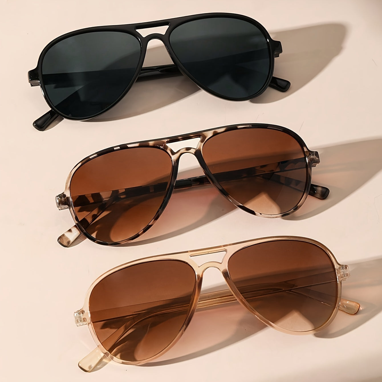 Double Bridge Glasses for Women 3-Pack Minimalist Fashion Eyewear Casual Daily Wear Tortoiseshell Black Tan Set Lightweight Trendy Frames