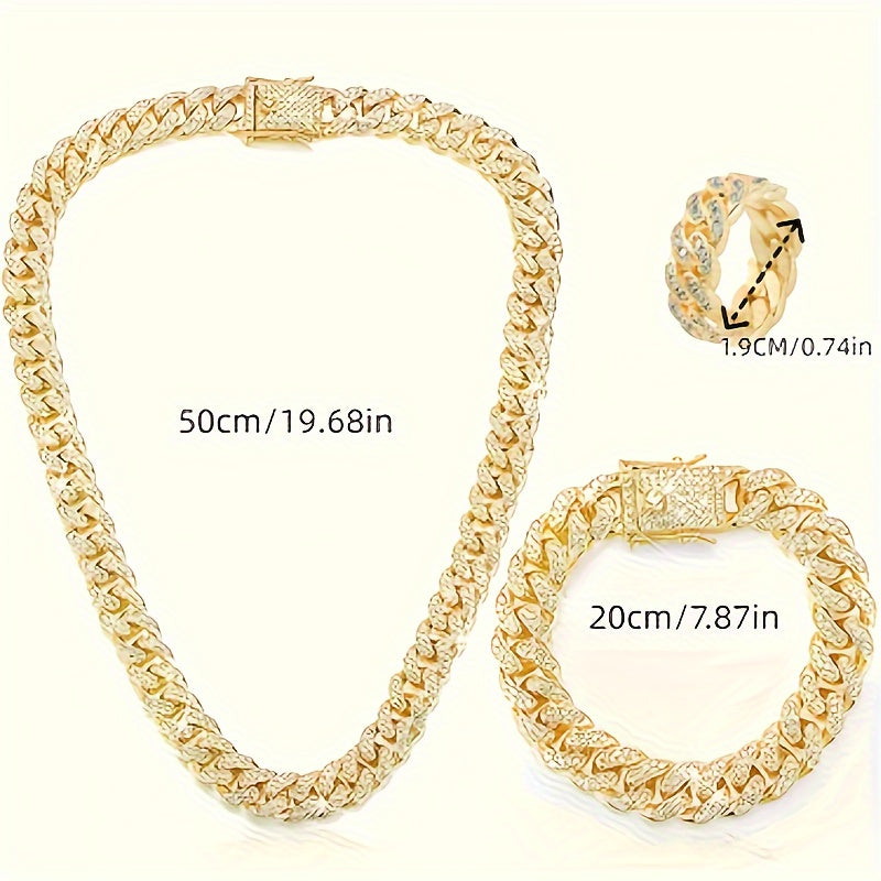 5pcs, Men's Rhinestone Watch Set, Fashionable Cross Necklace Ring Bracelet Set, Christmas Set