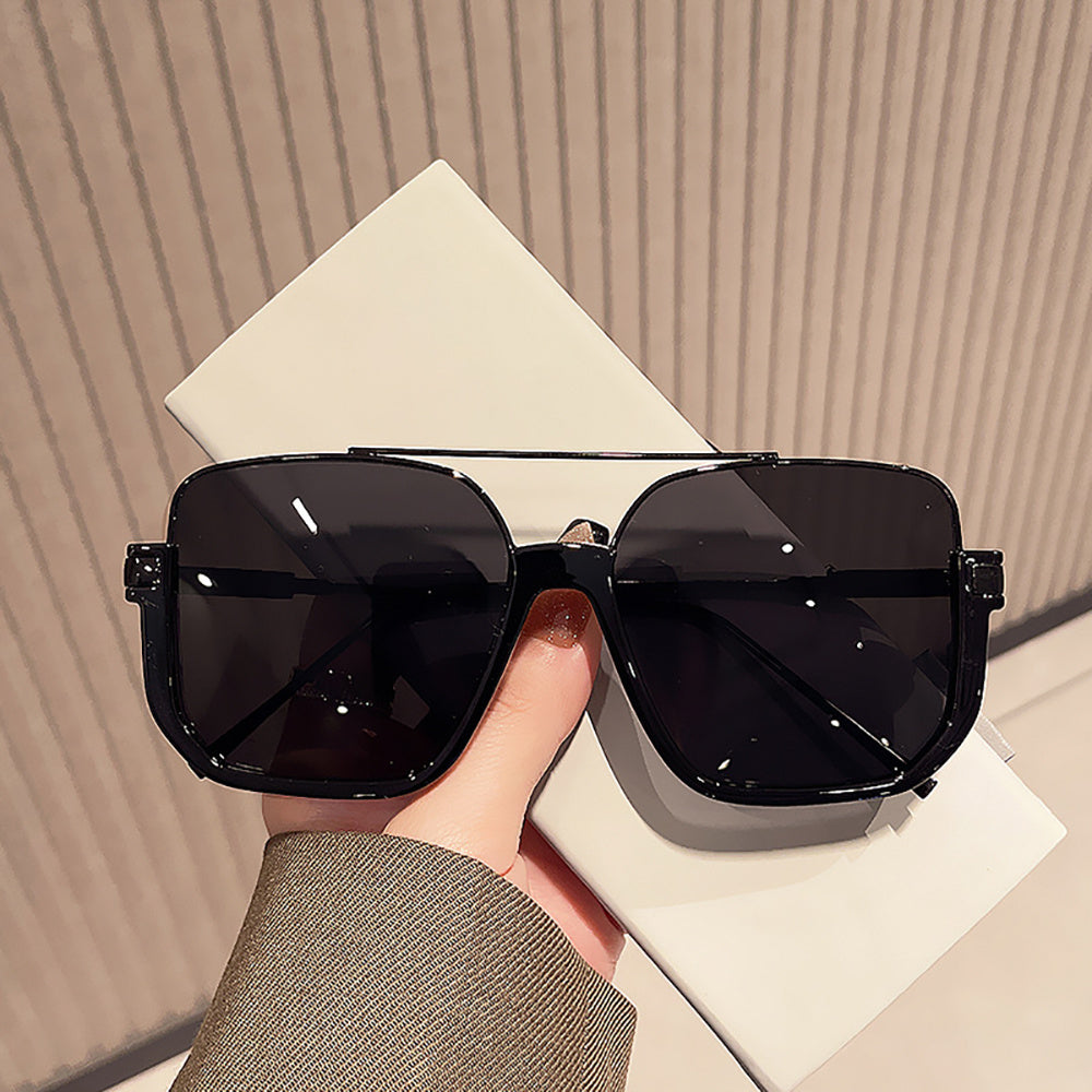 Oversized Sunglasses Vintage Double Bridge Metal Frame PC Lens Unisex Fashion Shades for Everyday Wear Summer Festival Party Birthday Holiday Gift Brown Black Gray