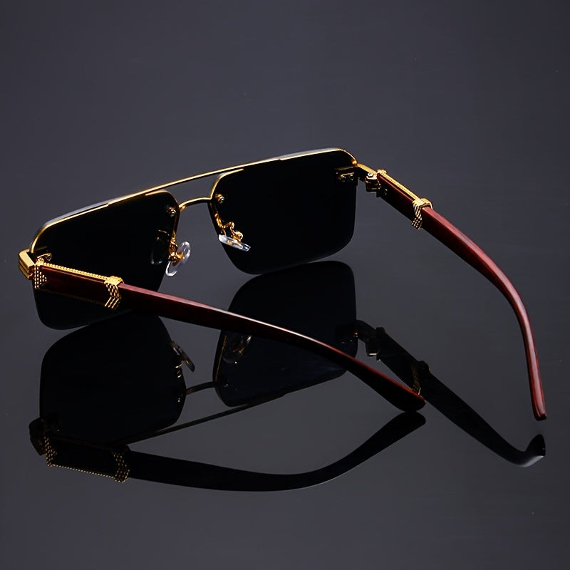 Rimless Glasses 5 Pack Double Bridge Wooden Temple Polycarbonate Lenses Unisex Minimalist Fashion Eyewear Gray Blue Brown Statement Glasses Party