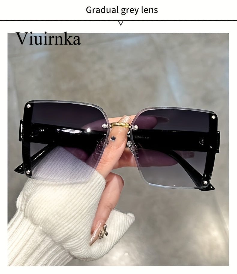 VIUIRNKA Women'S Sunglasses, Oversized Rimless Square Frame with Gradient Lenses, Lightweight Unisex Summer Design with Case, Perfect for Beach Parties & Halloween Christmas Gift Giving, Fashionable Statement Eyewear
