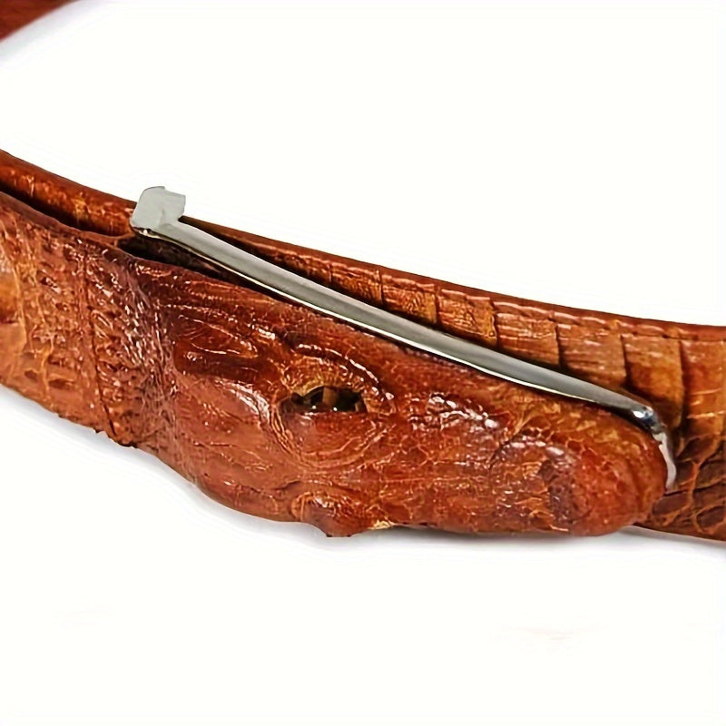 Men's Crocodile Pattern Design Belt Crocodile Leather Embossed Belt Two-layer Cowhide Belt