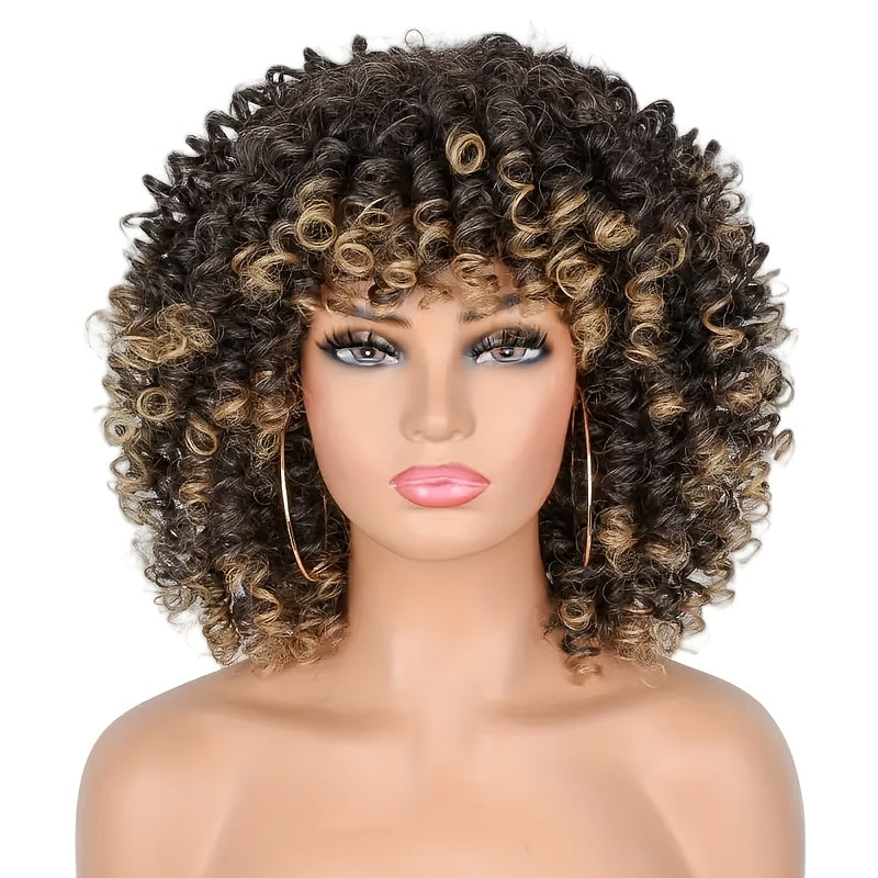 Women's Sassy Afro Kinky Curly Wig - 14" Coily Style, High Temperature Fiber, Heat Resistant | Natural Look | Ideal for Daily Wear & Halloween Parties