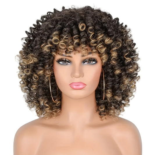 Women's Sassy Afro Kinky Curly Wig - 14" Coily Style, High Temperature Fiber, Heat Resistant | Natural Look | Ideal for Daily Wear & Halloween Parties