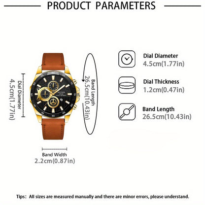 NOTIONR Men's Faux Leather Quartz Watch — Date Display, Round Dial, Business & Sport Casual | Golden, Blue, Green & Black