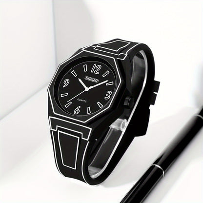 Silicone Strap Watch Unisex Creative Round Dial Analog Quartz Wristwatch, Fashion Casual Outdoor Sport Watch for Men Women Students, Available in White Blue Red Black