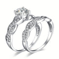 [Wedding Engagement Ring] 2pcs/Set 925 Sterling Silver Classic And Elegant Infinity Knot Design Round Cut Cubic Zirconia Decor Silvery Wedding Engagement Ring for Woman Bridal Set Ring Band Stackable Fine Jewelry