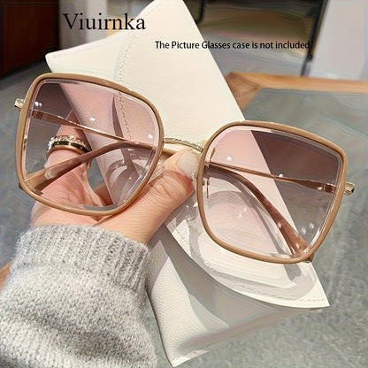 Oversized Square Gradient Sunglasses for Women Men, UV400 Protection Lenses, Trendy Unisex Fashion Eyewear for Driving Beach Vacation Travel Cruise — Rice White Black Pink Blue Tea