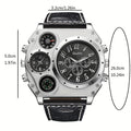 [Dual Time Zone Watch] 2pcs Domineering Men's Dual Time Zone Sports Watch Ring Set Multi-function Quartz Watch with Ring