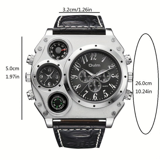 [Dual Time Zone Watch] 2pcs Domineering Men's Dual Time Zone Sports Watch Ring Set Multi-function Quartz Watch with Ring