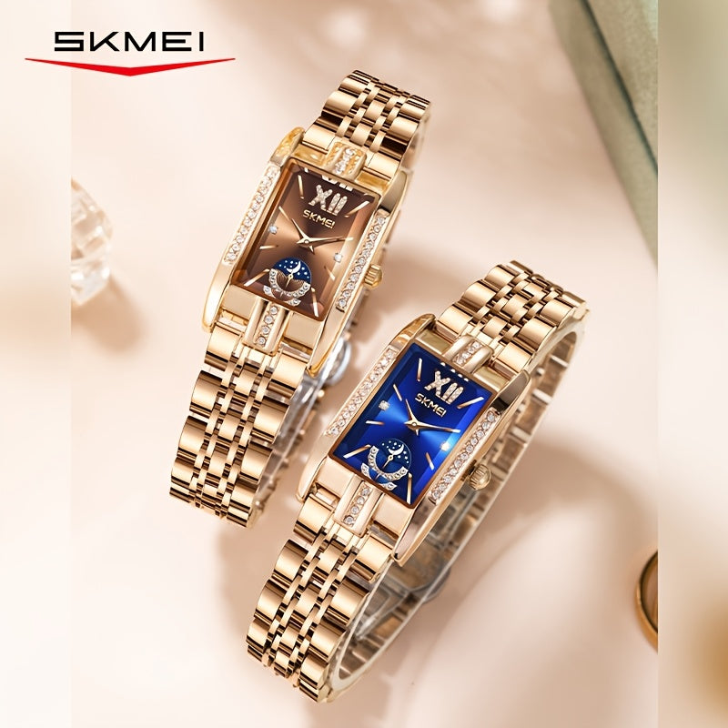 Women's Elegant Light Luxury with Blue Star Dial & Stainless Modular Wristwatch - Square Analog Quartz Movement Bracelet Suitable for Gifts, Daily Wear & Special Occasions
