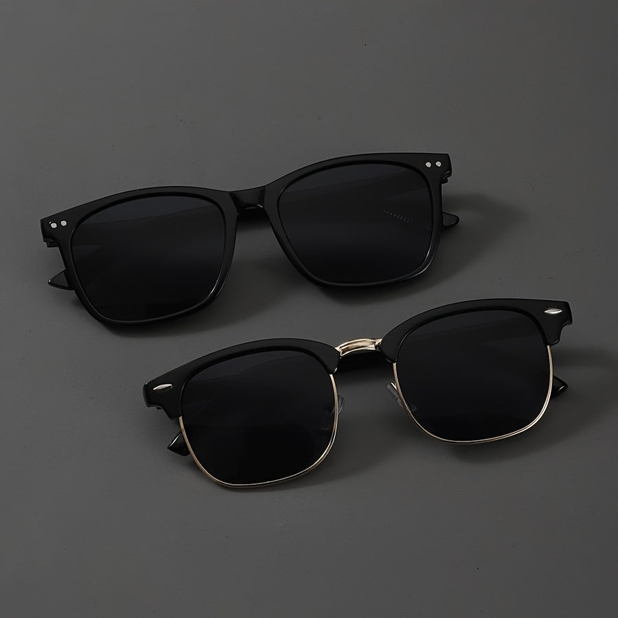 Fashion Glasses 2 Pack Square Frame Lightweight Decorative Eyewear for Men Women – Clear Non-Prescription Lens, Unisex Daily Wear Party Costume, Black Gold or Black Silver