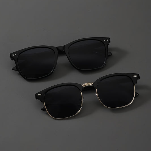 Fashion Glasses 2 Pack Square Frame Lightweight Decorative Eyewear for Men Women – Clear Non-Prescription Lens, Unisex Daily Wear Party Costume, Black Gold or Black Silver