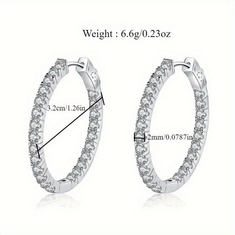 [Elegant Moissanite Earrings] Elegant Moissanite Hoop Earrings| 925 Silver, 2.2g Silver Weight, Anniversary Gift, Holiday Present, Total Weight Of The Product (6.48g)
