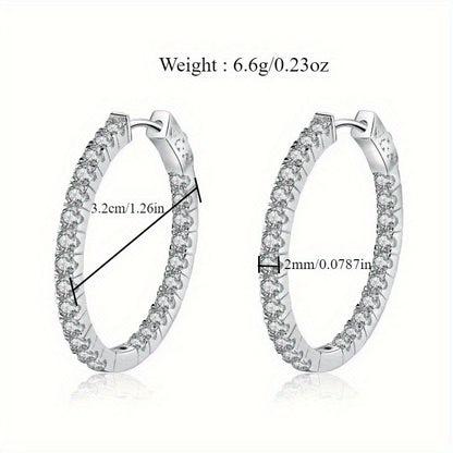 Moissanite Hoop Earrings 925 Sterling Silver for Women - Elegant Diamond-Like CZ Hoops, 2.2g Silver, Sparkling Anniversary & Holiday Jewelry Gift, Total Weight 6.48g