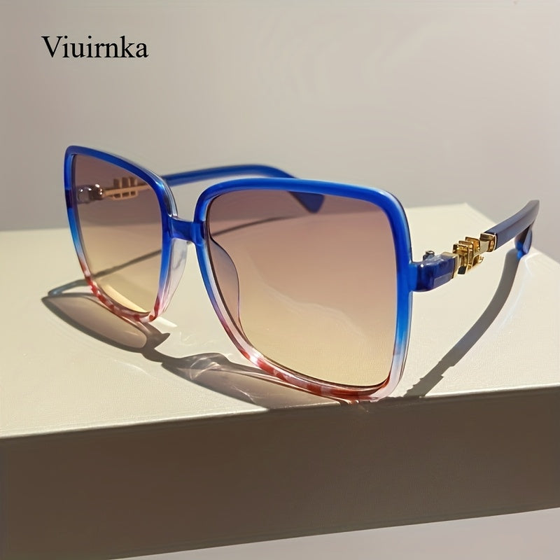 VIUIRNKA New Vintage Oversized Frame Fashion Glasses, Unisex Premium Two-Tone Trendy Eyewear, Perfect for the Beach, Vacations, Travel, and Cruises, Ideal for Parties, Performances, and Daily Wear, Includes Glasses Case