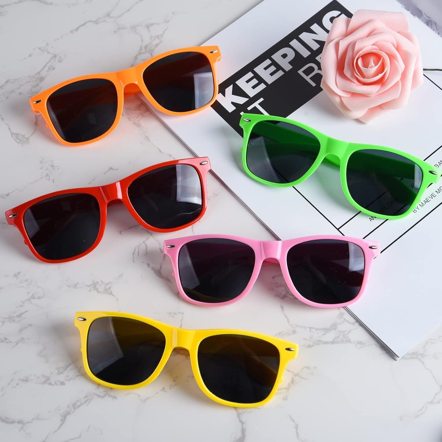 Neon Sunglasses 12 Pack Bulk Party Favors - UV400 Polarized Colorful Shades for Birthday Beach Pool Wedding Carnival Parties, Gift Bag Fillers in Mixed Colors Black or Blue for Adults