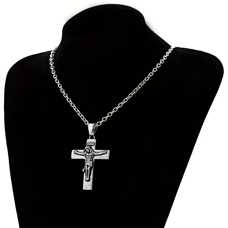 Men's Jesus Cross & Thorn Crown Necklace - Vintage Religious Pendant with Crown of Thorns, Durable Christian Jewelry Gift Suitable for Christmas, Easter, Birthdays - Daily Wear & Formal Occasions, Year-Round Christian Symbol Accessory