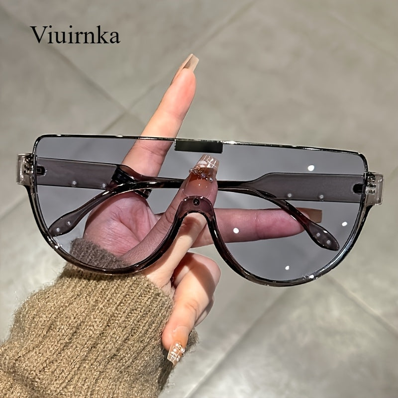 Oversized Semi-Circular Sunglasses Unisex Glare Resistant Trendy Fashion Shades Daily Wear Travel Vacation 5 Lens Colors Gray Orange Blue White Durable