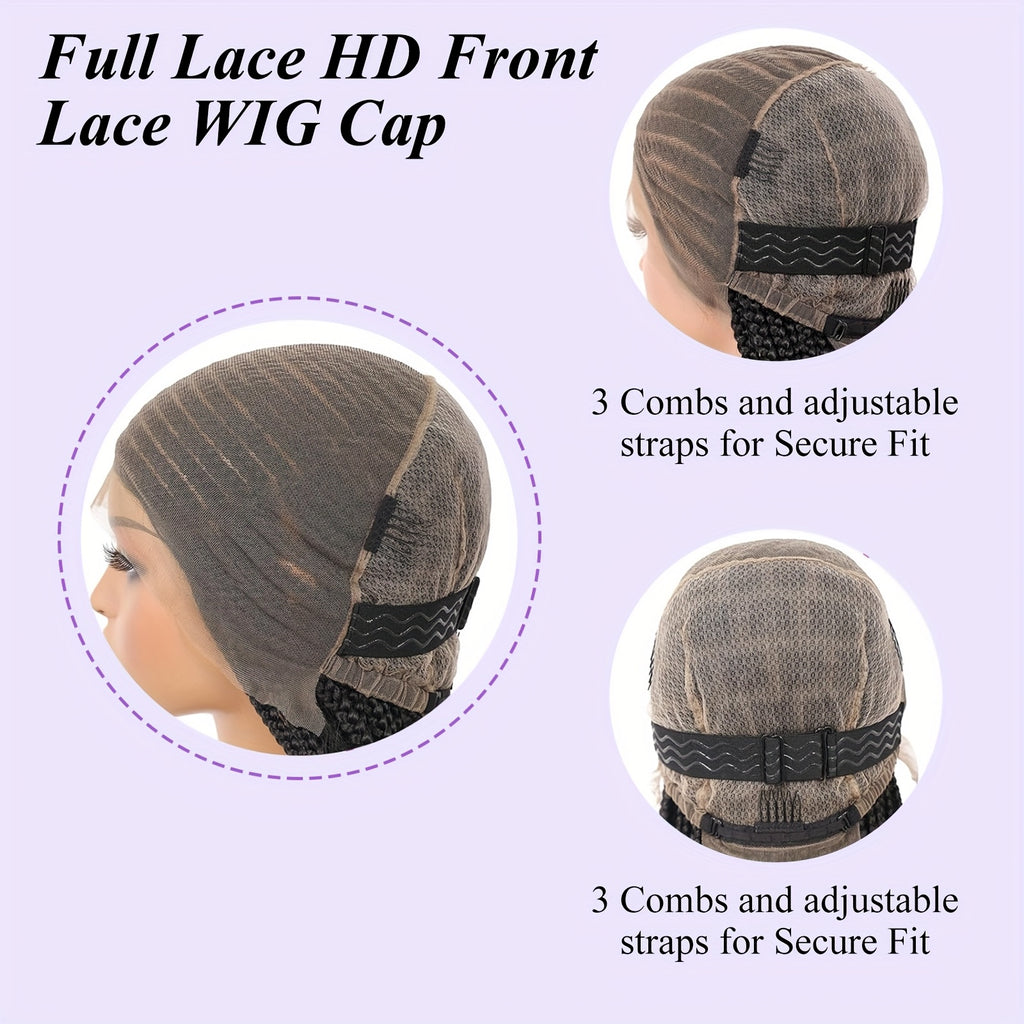 Synthetic HD Full Lace Front Wigs with Box Braids, Perfect for Women, Available in Black for Everyday Wear, Parties, And Christmas Celebrations