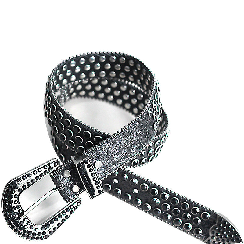 Black Rhinestone Belt, -encrusted Punk Hip-hop Belt, Gothic Punk Style Adjustable Belt