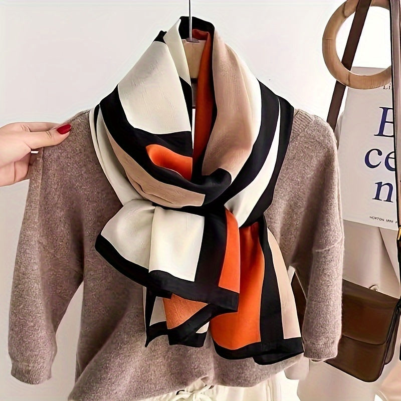 Stylish Women'S Color Block Scarf - Soft And Breathable Viscose Shawl with And Windproof Features, Ideal for Casual Outings And Travel, Featuring a Chic Geometric Design, Easy to Hand-Wash