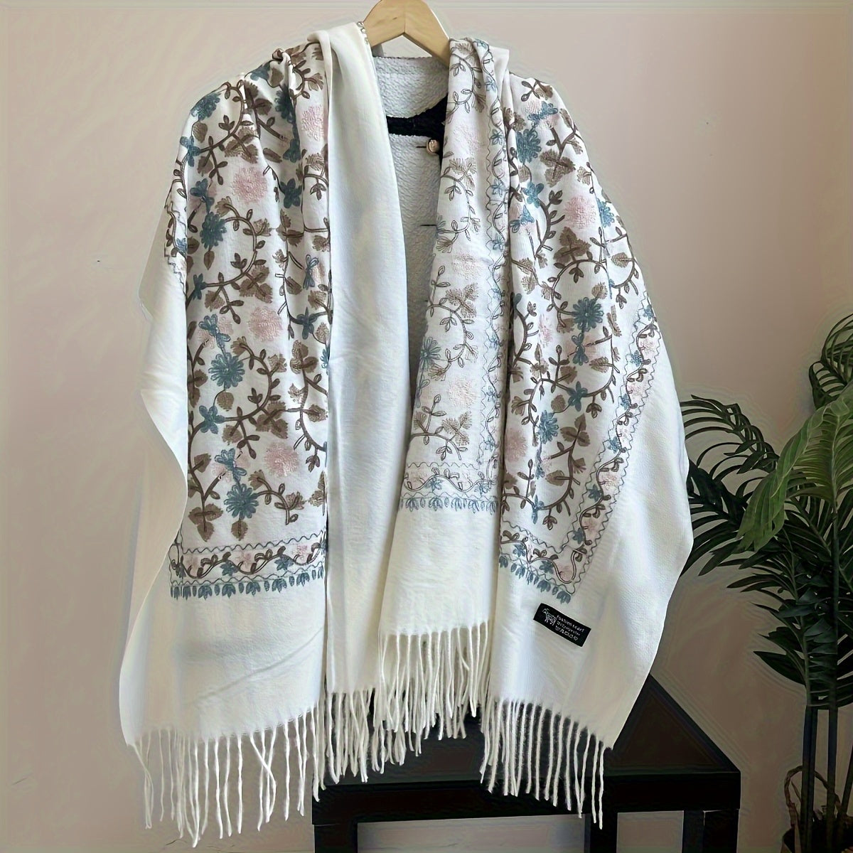 Floral Embroidered Coat & Vintage Embroidered Scarf Wrap - Bohemian Style Oversized Shawl for Spring/Fall - Versatile Warm Ethnic Print Accessory