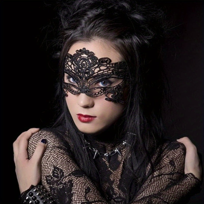 5pcs Sexy Black Fabric Lace Eye Masks Set Random Lace Mask | Half-Face Mask Women Party Cosplay Masquerade Accessories Vintage Hollow Black Flower Eye Masks Proms, Music Festivals, And Holiday Wear Accessories