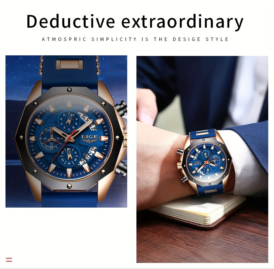 Men's Chronograph Quartz Watch with Luminous Dial & Calendar | Stopwatch, Outdoor Sports Casual Wristwatch – Black, Blue, Gold & Silver Color Options