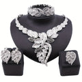 Elegant Jewelry Set: Necklace + Earrings + Bracelet + Ring, 4-in-1 Set Inlaid Rhinestones, Christmas Gifts Halloween Costume Accessories, Holiday Party Dress Up Various Formal Dinners Prom Parties Wedding Receptions Evening Gown