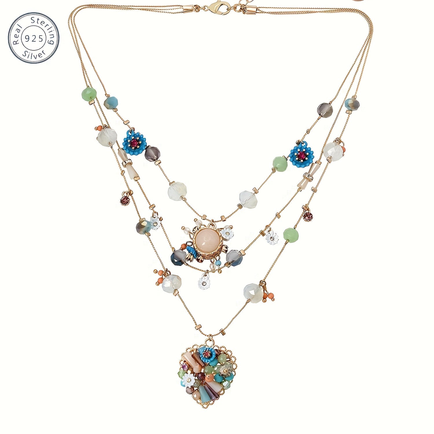 925 Sterling Silver, Pure Handmade Multi-layer Love Beaded Necklace, Accessories, Jewelry For Women, Teen Trendy Stuff, Suitable For Halloween Christmas Gifts, Free Gift Box